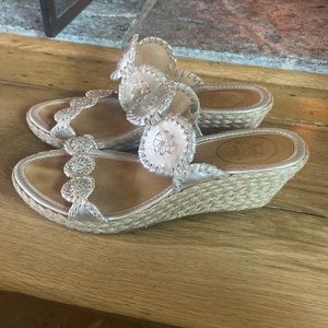 Jack Rogers wedge . Mid height metallic gold with Raffia wedge.